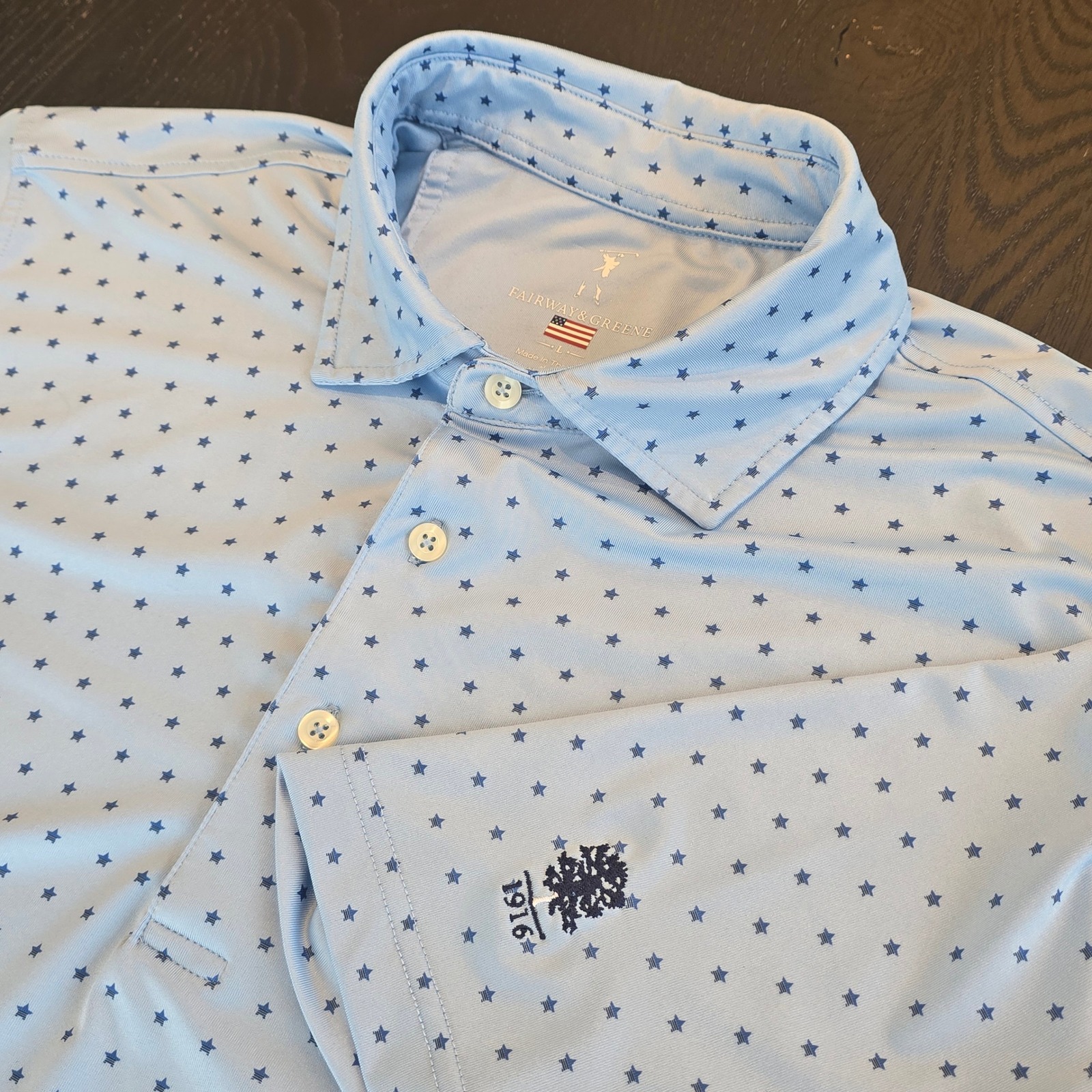 Fairway  Greene Mens Golf Polo Shirt Blue Performance Stretch Large Woodway